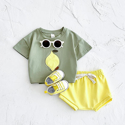 Newborn Summer Baby Clothes 2PCS Infant Toddler Set Fruit Lemon Print Round Neck T-shirt+Shorts Boys Girls Outfit Set 1-3Y