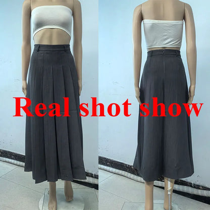2026 New Women's Pleated Maxi Skirts Autumn High Waisted Zipper Jk Long Skirt Woman Elegant Loose Design Big Swing A-Line Skirts