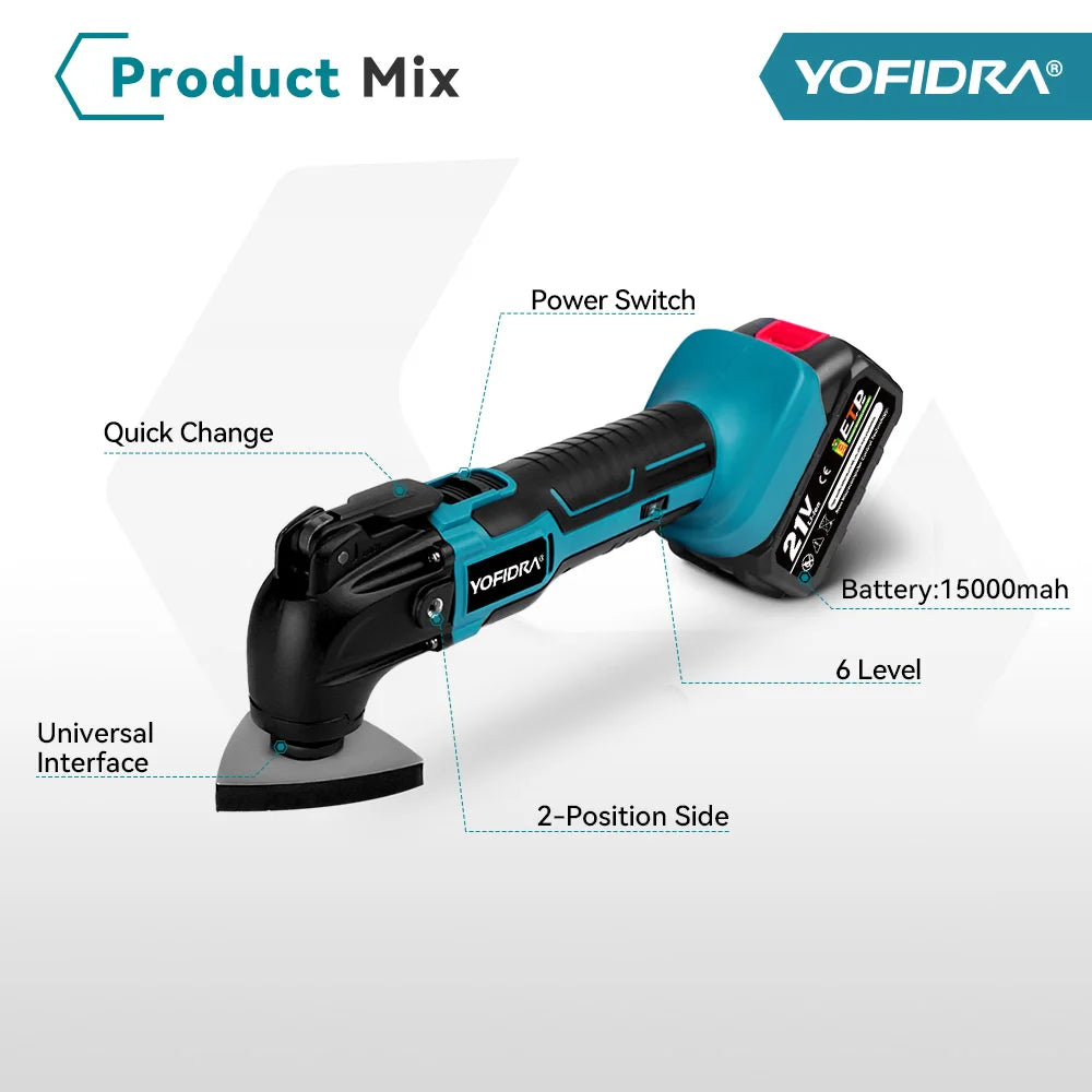 YOFIDRA 6 Gears Electric Saw Oscillating Multi Function Tool Cordless Trimmer Shovel Woodworking Cutting Machine For Makita 18-21V Battery Pin