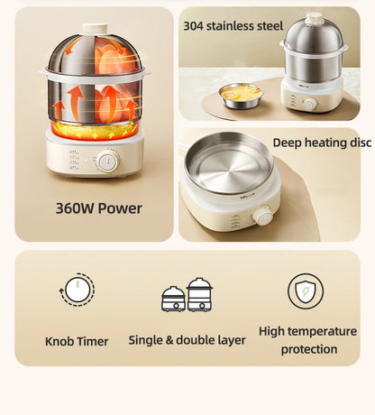 360W Electric Egg Boiler Breakfast Machine Multicooker Steamer Automatic Egg Cookers Home Egg Custard Steaming Cooker with Timer
