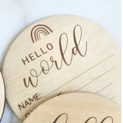 Wooden Baby Growth Souvenir Card Milestone Engraved Hello World Round Wooden Milestone Newborn Photography Props