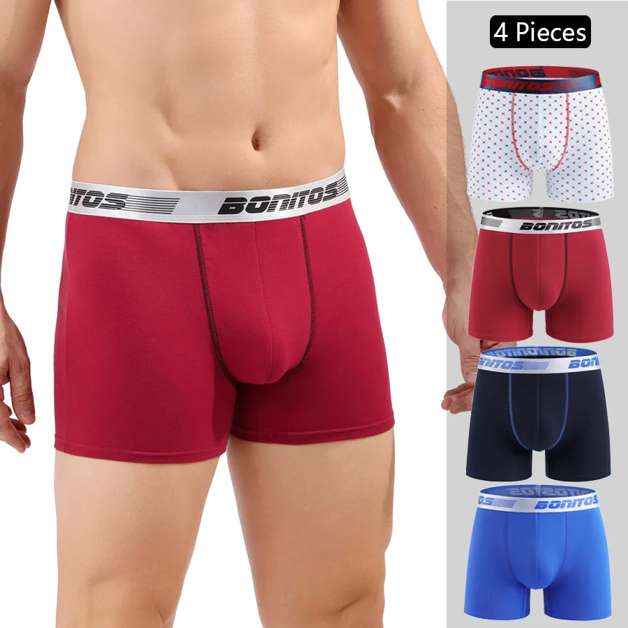 4pcs Cotton Boxer Shorts Soft Men's Panties BONITOS Letter Waistband Men Underpants Boxer Briefs Sexy Underwear for Man Boxers