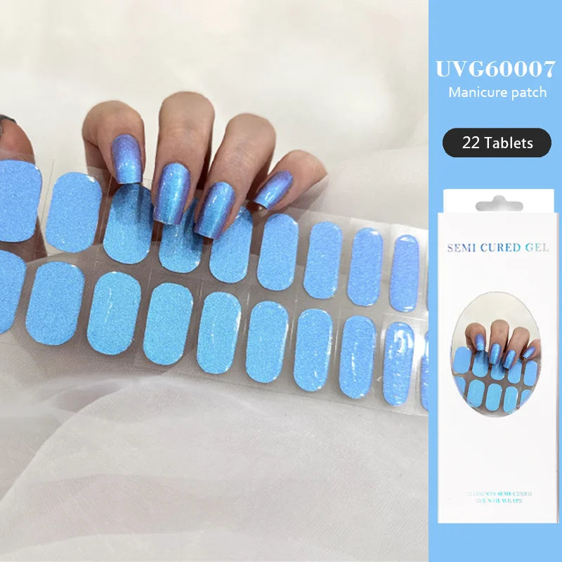 16/22 Tips Semi Cured Gel Nail Stickers for UV Lamp Designer Adhesive Nail Gel Wraps DIY Long-lasting  Nail Decoration