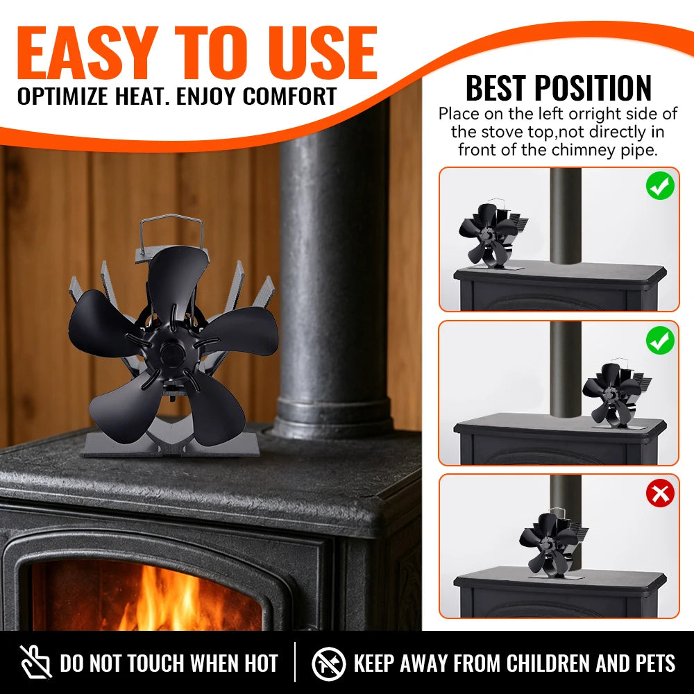 Mini Stove Fan Heat Powered Fireplace Fan Log Wood Burner Eco-fan Quiet 5 Blade Fireplace Fan Home Winter Warm Heat Distribution