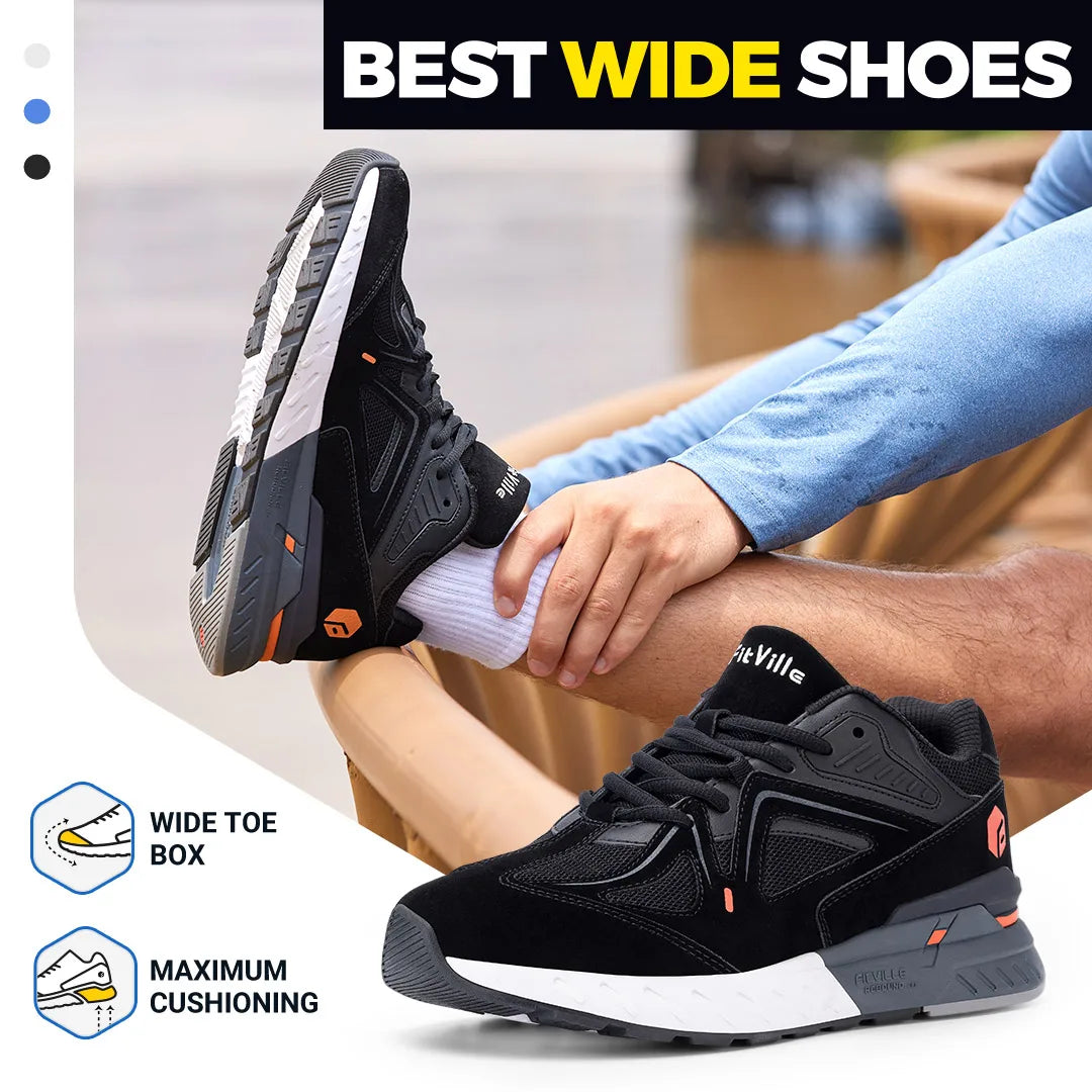 FitVille Men's Extra Wide Orthopedic Walking Shoes, Arch Support Lightweight Non Slip Running Sneakers, Pain Relief Footwear for Flat Feet, Plantar Fasciitis & Severe Heel Pain