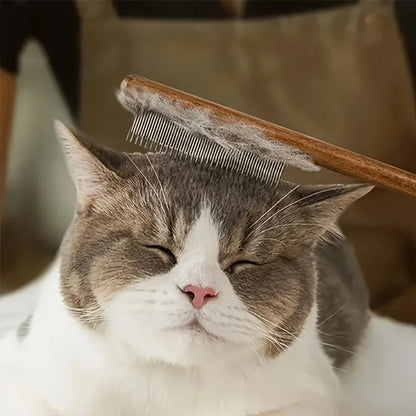 1Pc Cat and Dog Pet Grooming Comb - Stainless Steel Teeth, Wooden Handle, Suitable for Long and Short Hair, Durable Pet Grooming Tool, Removes Lice