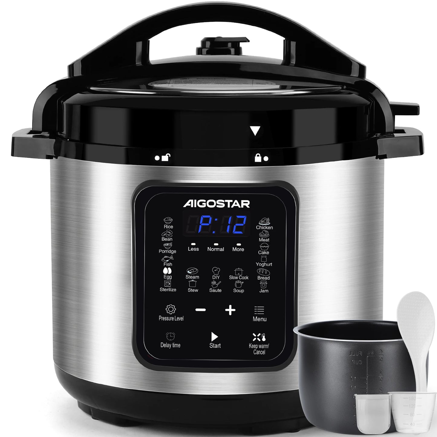 Aigostar Pressure Cooker 6L, 18-in-1 Multicooker, Keep Warm, Non-Stick Coating, Easy Cleaning, Digital Touchscreen, 1000W Pressu