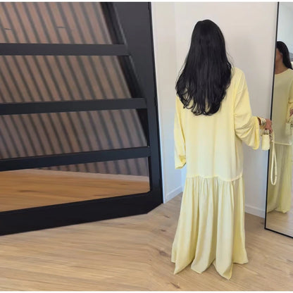2026 Summer New Loose Patchwork Dresses Women's Pleated Fashion Short Sleeve O-neck Long Robes Female Elegant Casual Dress