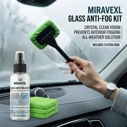 Car Anti‑Fog Spray Kit, Windshield Glass Anti‑Fog Agent with Cleaning Brush & Pads, Long Lasting Defogger for Auto Window Safety
