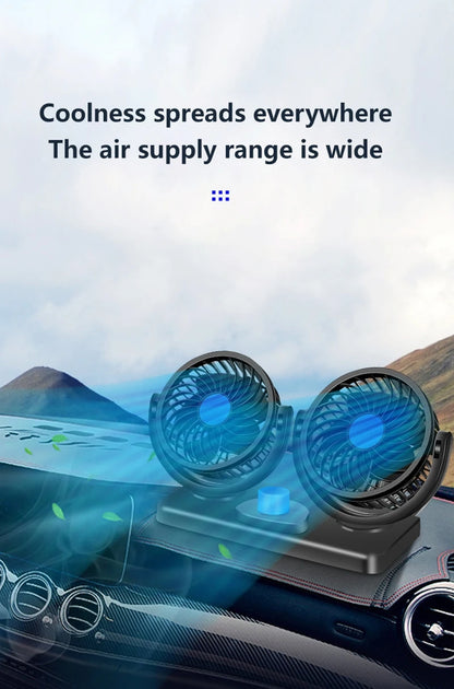 Car Fan 360° Adjustable 2 Head Air Fan Automotive Electric Fan USB/12V/24V 2 Speeds Car Silent Fan For Home Desk