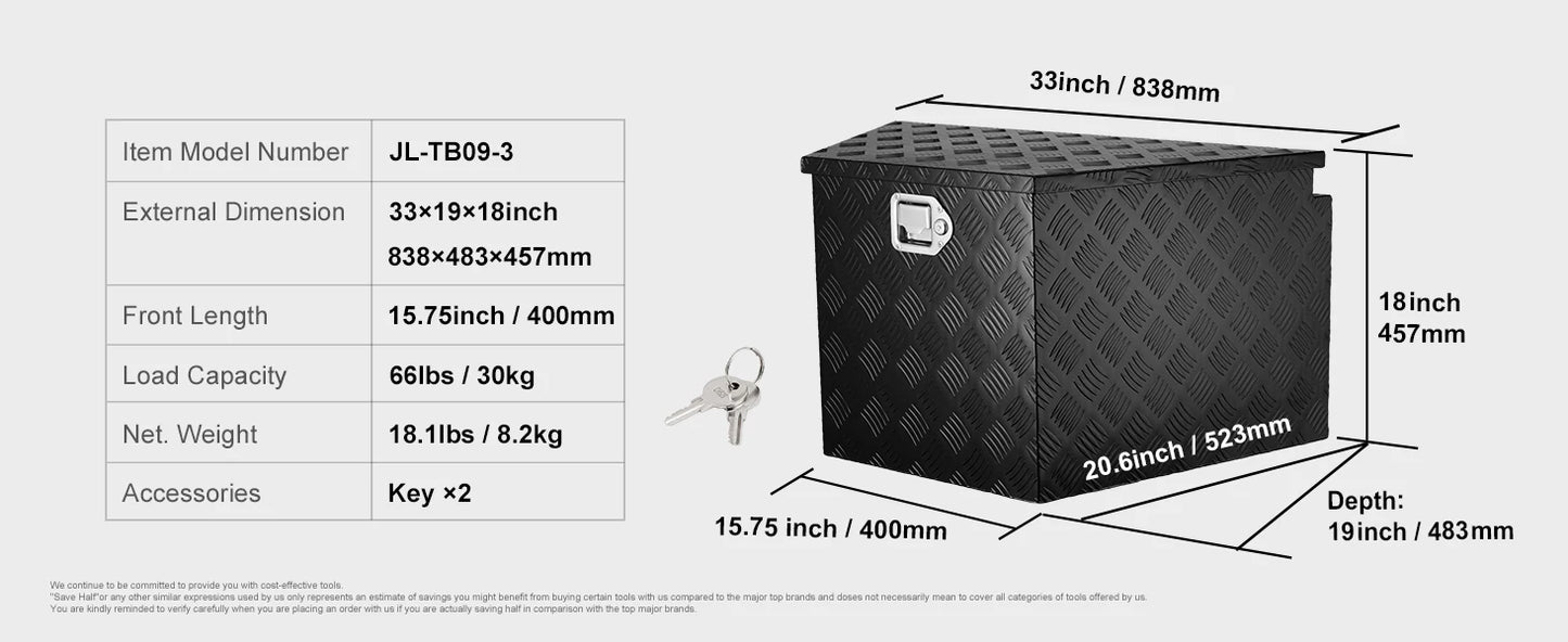 SucceBuy Trailer Tongue Box Aluminum Alloy Tongue Box Tool Chest Heavy Duty Trailer Box Utility Trailer Tongue Box for Pickup