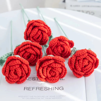 1/3pcs Artificial Flowers Handmade Crochet Rose Finish Product Outdoor Garden Wedding Bridal Bouquets Home Bonsai Party Diy Gift