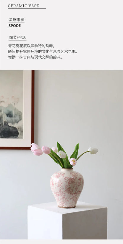 Blue and White Porcelain Vase Flower Vase Chinese-style Retro Porcelain Jars Ceramic Pot Flowerpot Home Decoration Accessories