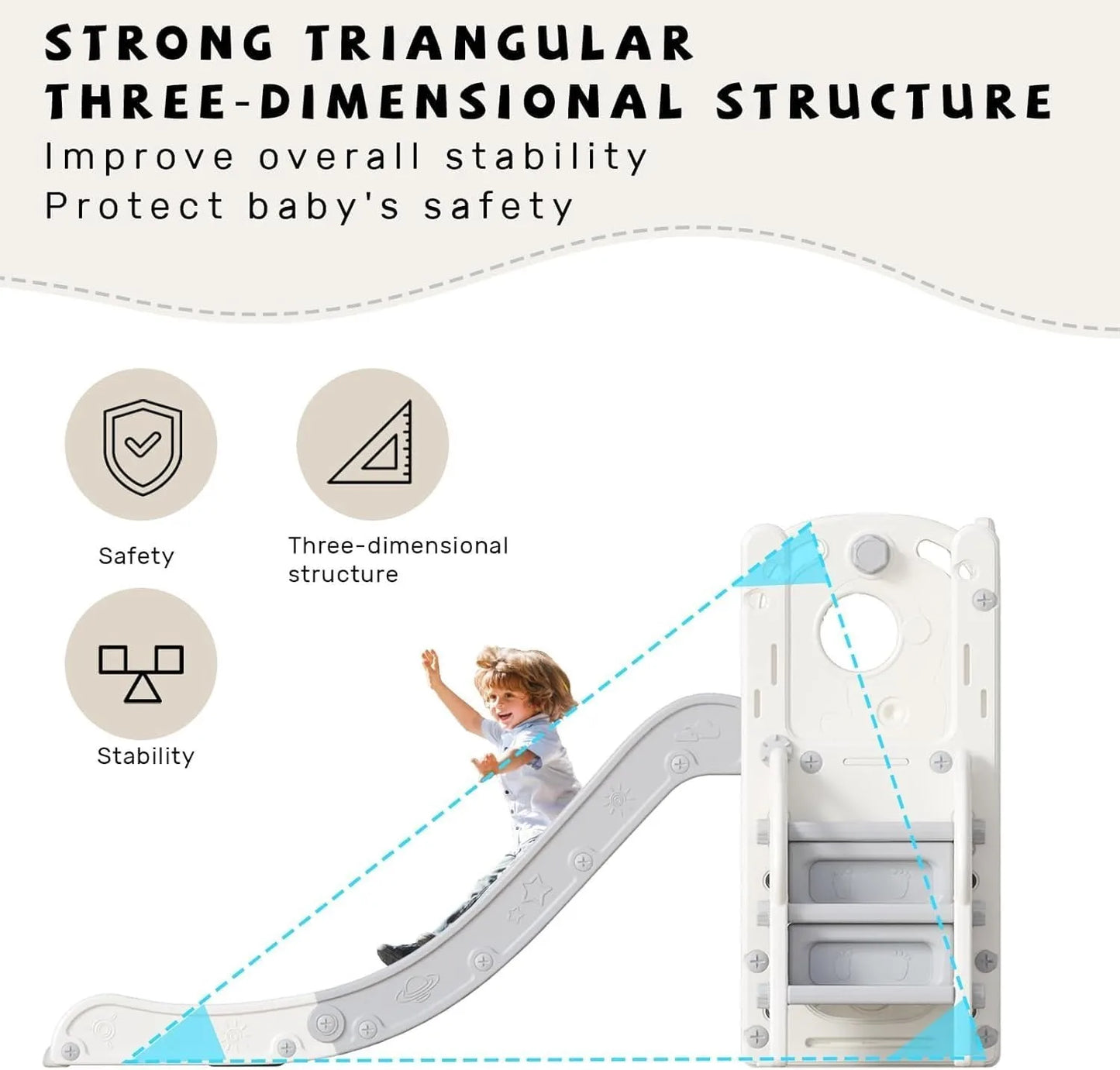 Children's slide, multifunctional Toddler Slide With Playpen, Storage Space and Non-slip Steps, Indoor & Outdoor Pla(Gray White)