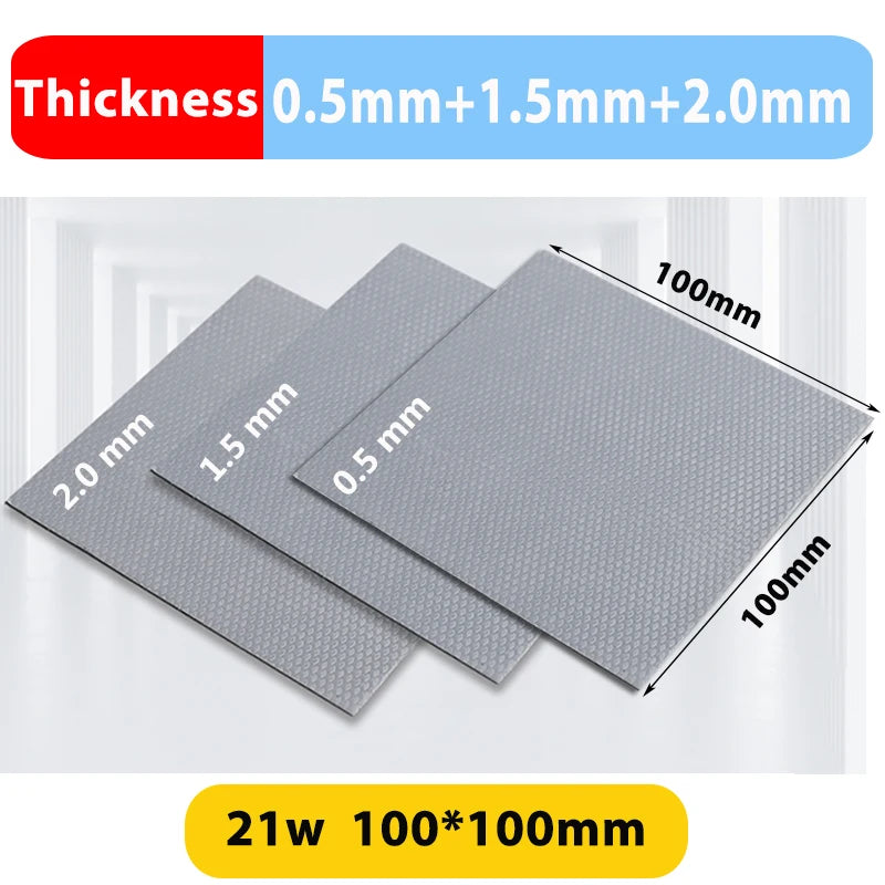 21W/MK Thermal Pad Kit 0.5mm 1.0mm 1.5mm High Performance Thermal Pads for SSD GPU CPU Nvme M.2 PS5 PC Laptop Heatsink Cooling