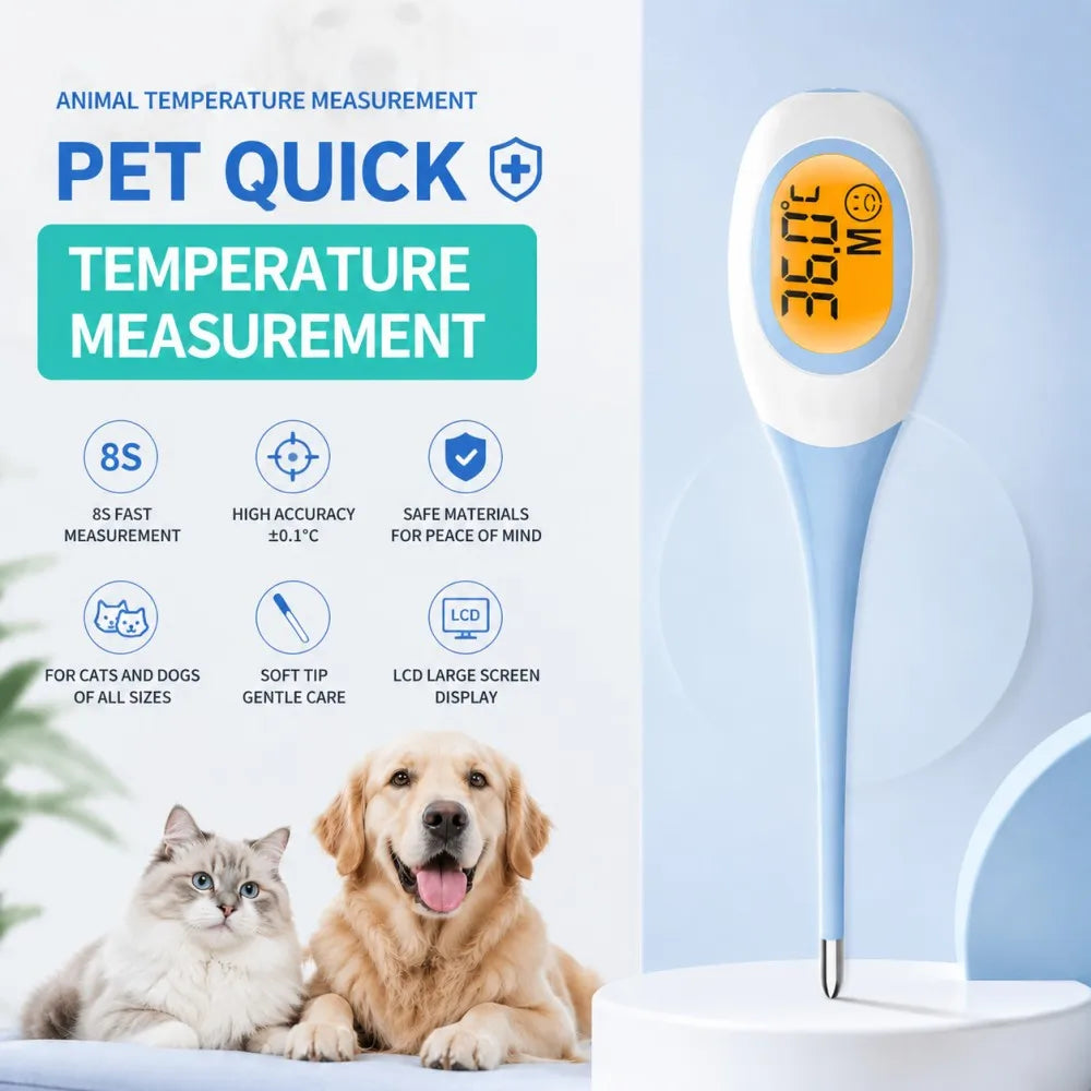 JUSTLANG Dog&Cat Thermometer Pet Fever Detection Large Digital Display Flexible Soft Tip Waterproof Veterinary Supply Animals