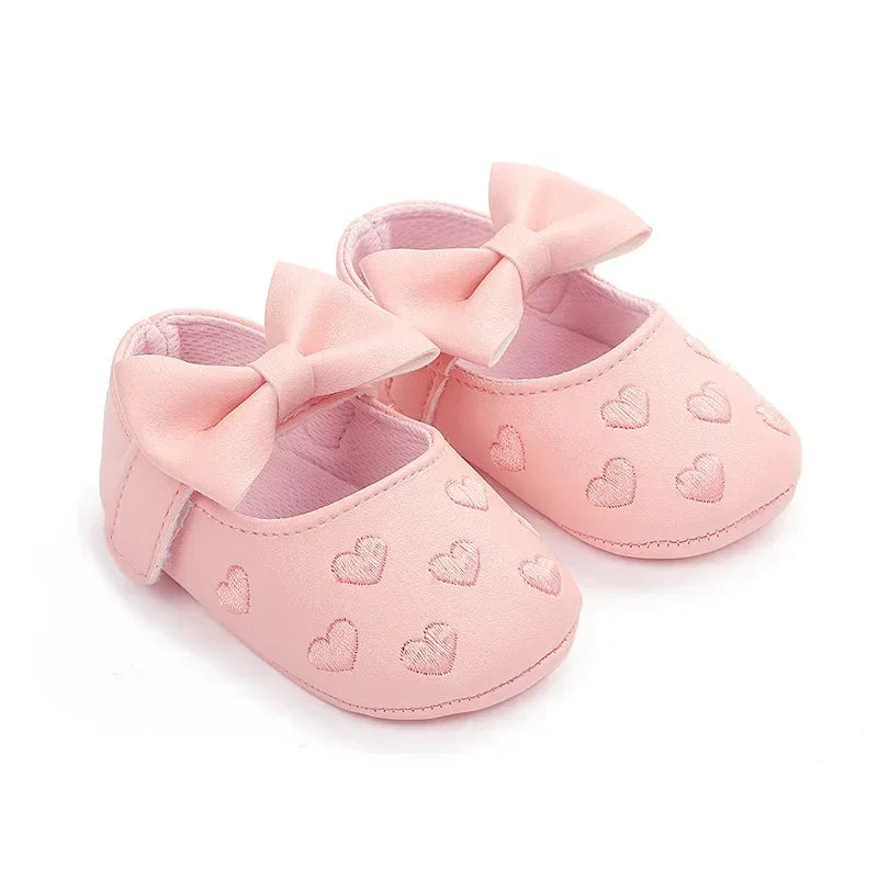 Baby Girls 0-18 Months Indoor First Walker Shoes Soft Cotton Sole Non-Slip Classic Embroidery Bowknot Hook & Loop Infant Booties