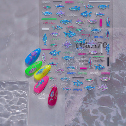 Shiny Blowing Bubble Nail Decorations Stickers 5D Shell Light Love Cat Bubble Transfer Slider Sticker DIY Summer Manicure Decals