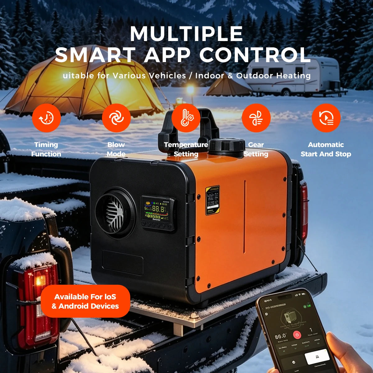8KW 12V&24V&110-240V Diesel Air Heater With Bluetooth App,LCD Switch,24Hours Timing For Car Trailer Truck Diesel Parking Heater