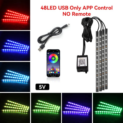 Car Interior Light Ambient Light with USB Cigarette Decorative Lamps RGB Car Footwell Light with Remote/Voice Control