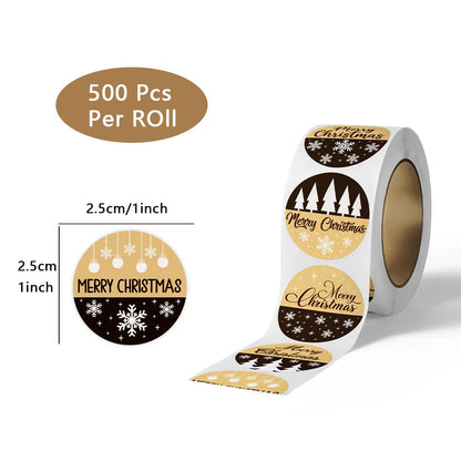 500pcs/ROLL Kraft Paper Christmas Stickers New Year Thank You Stickers Christmas Decoration for Card Gift Box Package 1inch