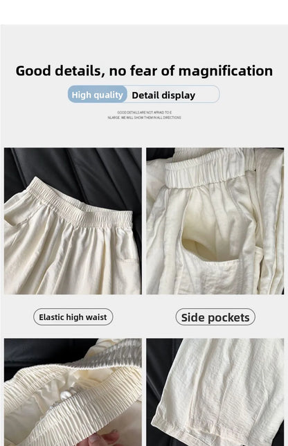 andma Sle Wide Leg Pants Nine Points Harlan Loose Fit Women's Summer Casual Trousers Two Pieces Set High Waist Elastic Wa...