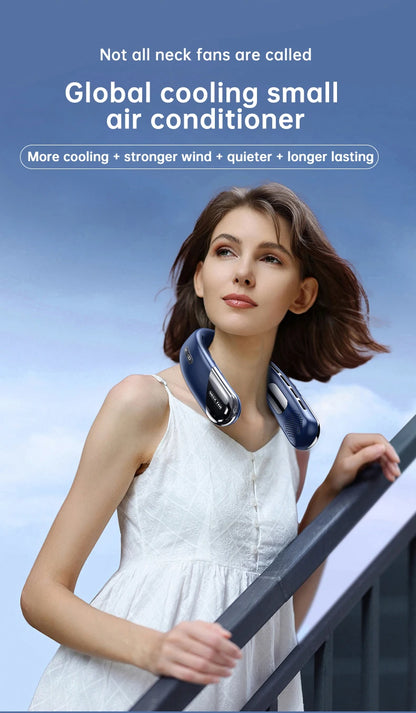Lenovo Neck Fan 5 Speed Adjustable Bladeless Silent Neck Hanging Fan USB Rechargeable LED Digital Display Ice Refrigeration Fan