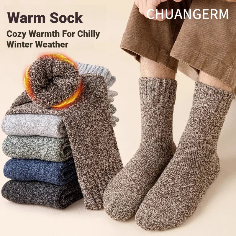 CHUANGERM 3 Pairs Men's Winter Thermal Socks Thick Warm Snow‑Proof Casual Outdoor Daily Wear Soft Comfort Meias Masculinas