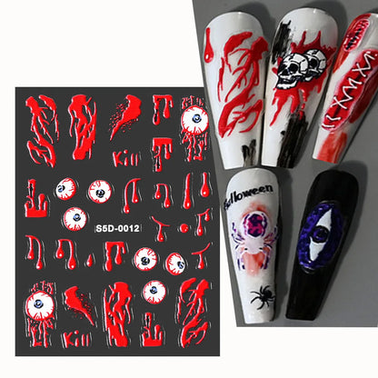 1sheet 5D Halloween Nail Stickers Pink/Green/Black Cartoon Pattern Nail Art Slider DIY For Sweet Cool Girl Cute Nail Decoration