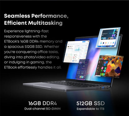 Acer Gadget e10 ETBook Gaming Laptop Intel Core i3-1220P 16GB RAM 512GB SSD Computer 14" 2K IPS ScreenWiFi6 Windows 11 laptops