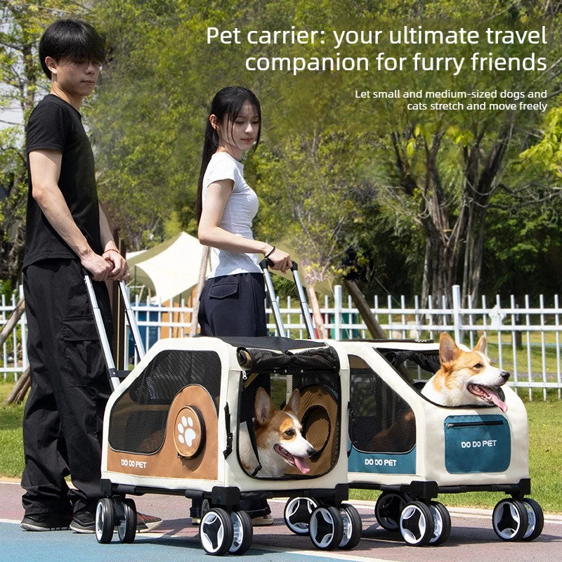 Pet Travel Luggage Cart with Folding Handlebar - Durable Oxford Fabric, Large Capacity, Breathable Mesh, Quiet Wheels
