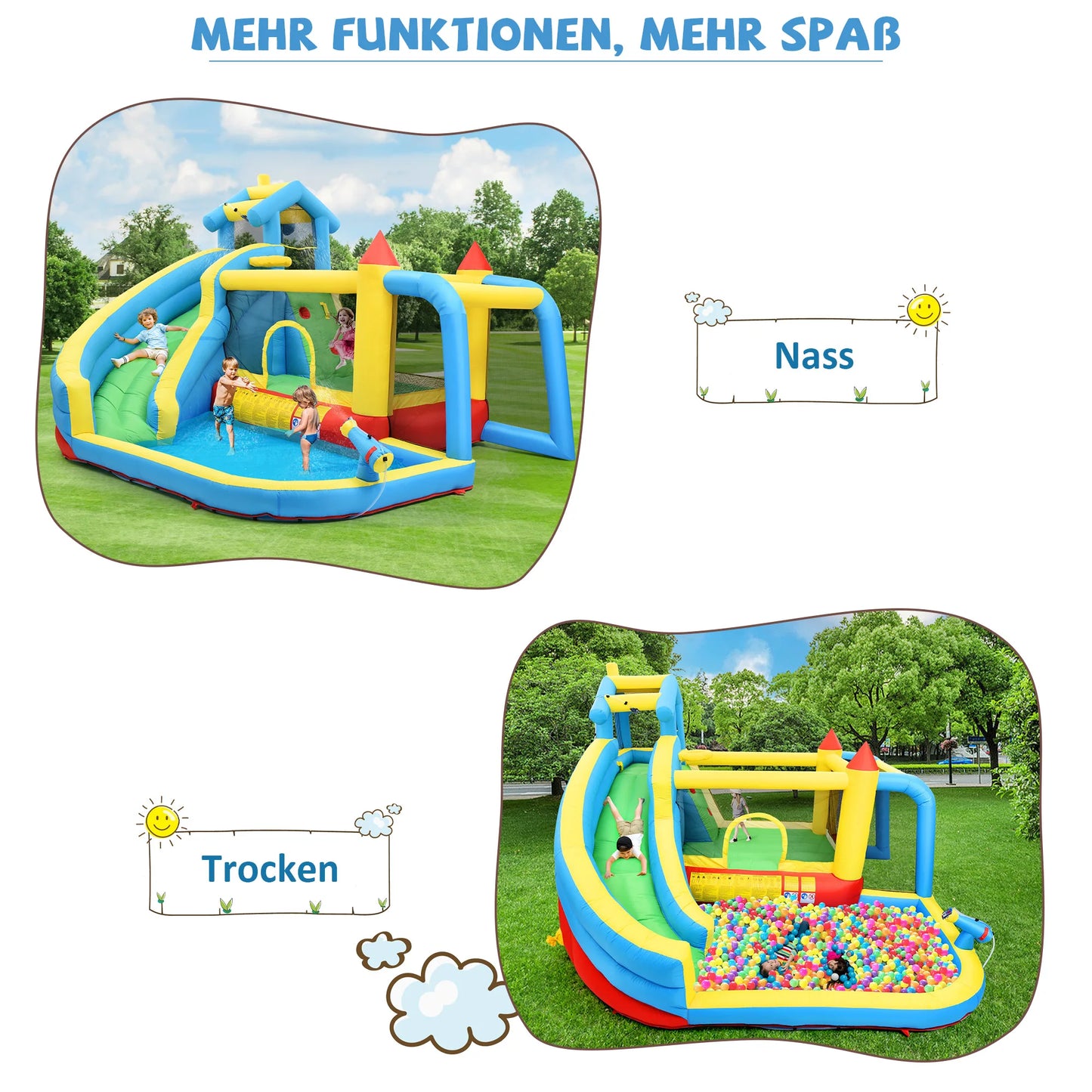 Kids' Bounce House,5 in 1 Inflatable Hopping Castle for Kids 3-10 Years, Outdoor Castle Bouncer with Slide Jump Area Water Pool Football Net