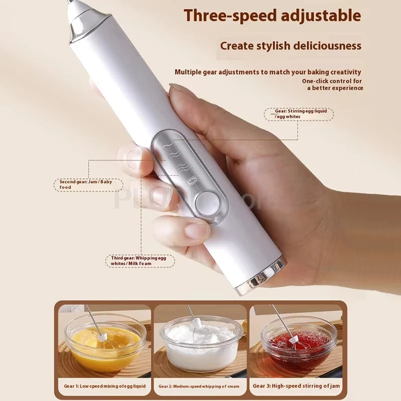 USB Electric Mixer, Handheld Coffee Milk Frother, Portable 3-Speed Blender, Butter Maker, Kitchen Tool, Ingredient Mixer