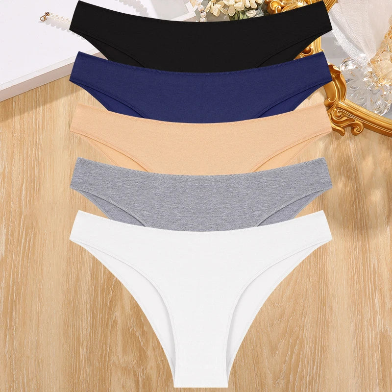 5PCS/Set Cotton Women's Panties Female Underwear Sexy Briefs Lingerie Smooth Comfortable Underpants Solid Color Pantys M-XXL