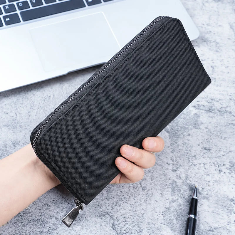 New men's long zipper wallet large capacity multi-card business canvas clutch wallet.