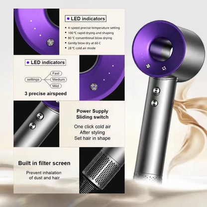 Professional Ionic Hair Dryer, 1800W High Speed Blow Dryer with Diffuser & Nozzle, Constant Temperature Hair Care, Powerful AC M