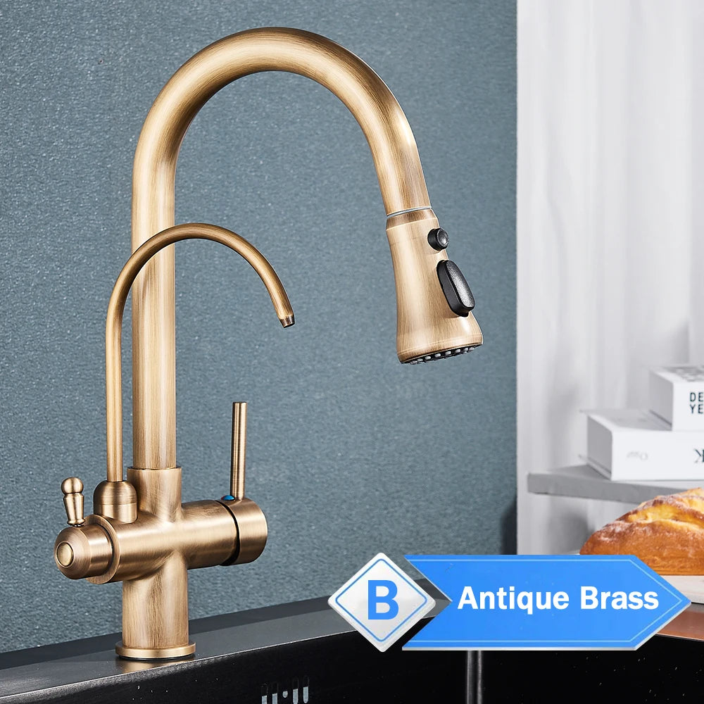 Rozin Purification Kitchen Faucets Black Pull Out Kitchen Water Filter Tap 3 Way Mixer torneira para cozinha de parede Crane
