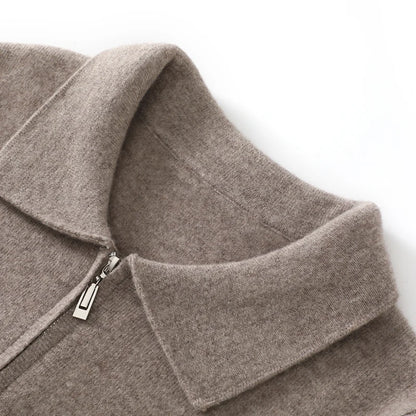 Men's 100% Merino Wool Thickened Sweater Polo Collar Business Zippered Cardigan Autumn Winter New Cashmere Jacket Knitted Top