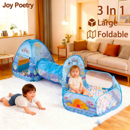 3In1 2.7M Children Ball Pool with Basket Portable Baby Pit Crawling Tunnel Balloon Playpen Tent Kid Indoor Outdoor Yard Toy Gift