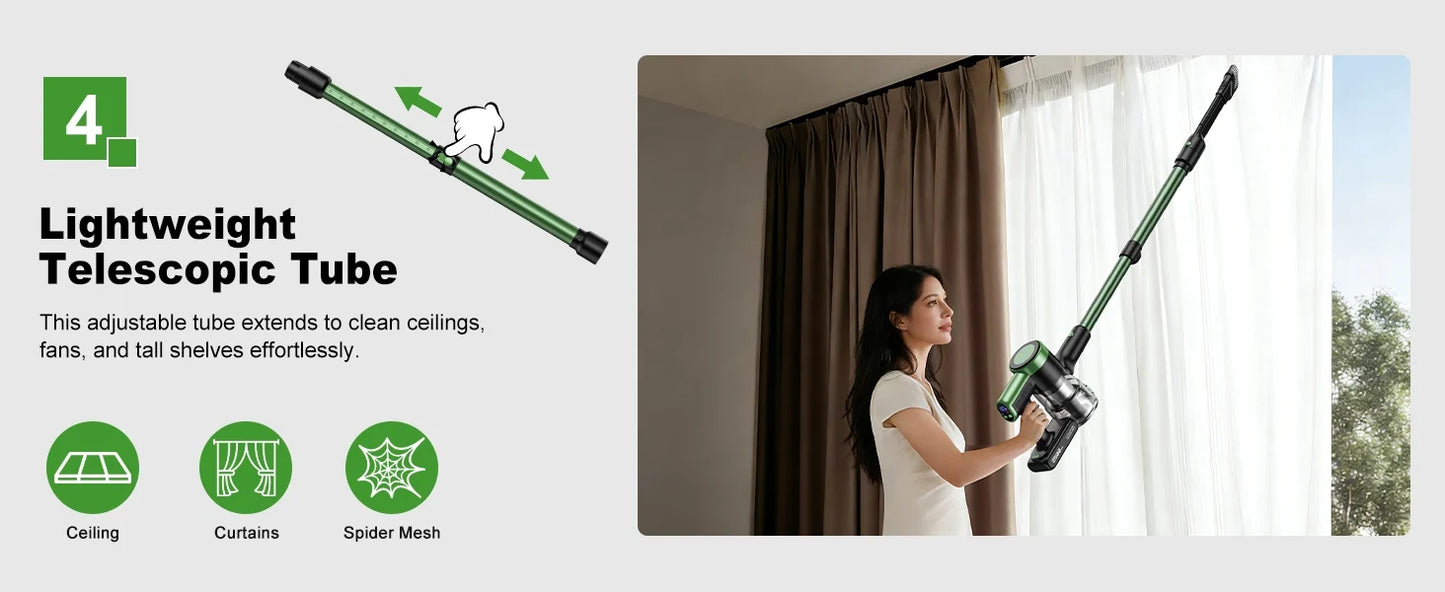 Cordless Vacuum Cleaner,Self-Standing，10-in-1/58Kpa/55Mins Stick Vacuum with LED Lighting Brush Vacuum  for Pet/Hair/Carpet