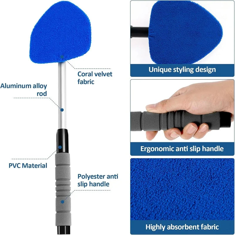 Car Window Cleaner Brush Kit Microfiber Windshield Cleaning Tool Auto Interior Glass Wash Wiper Long Handle Cleaning Brush