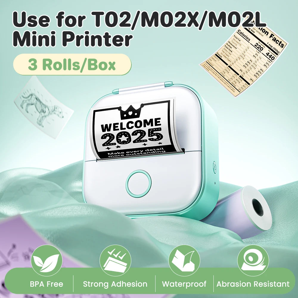 Phomemo 3 Rolls Self-adhesive Transparent Sticker Thermal Paper for T02 M02X Label Sticky DIY Photo Texts Study Notes Printing