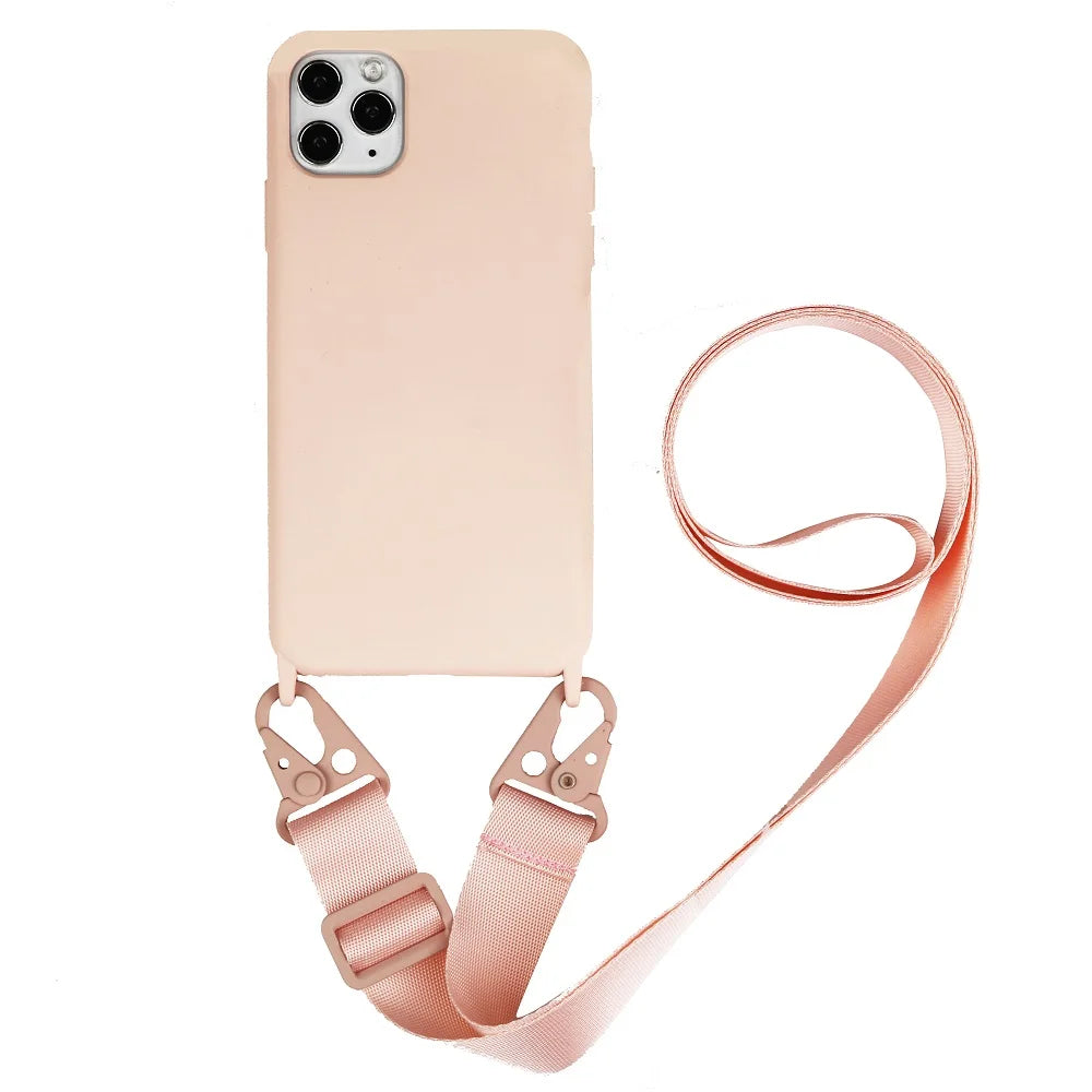 2024 Silicone Lanyard Phone Case For iPhone 12 13 Mini 14 15 16 Pro Max X XR XS Cover With Neck Strap Crossbody Necklace Cord