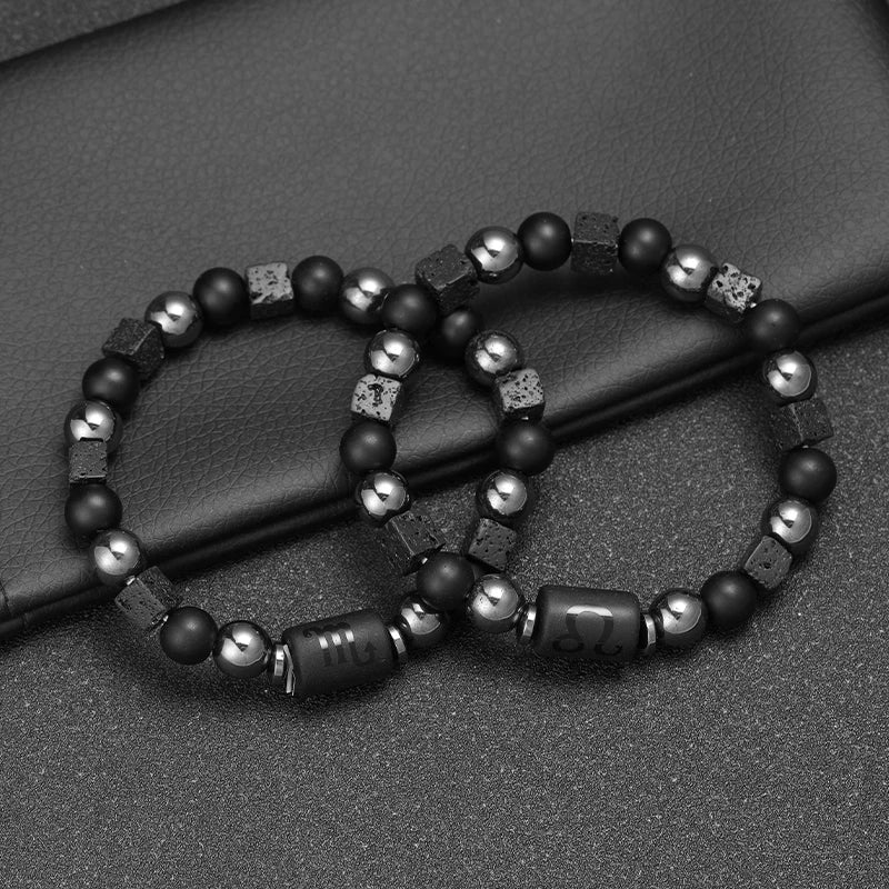 12 Constellation Zodiac Bracele Signs Beads Couples Bracelet Square Volcanic Stone Elastic Charm Bracelet for Women Men Gift