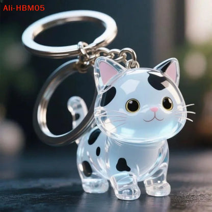 (HB05)Cute Cat Hair Storage Keychain Bag Pendant Transparent Pet Fur Keepsake Capsule Souvenir Collection Gift Decoration