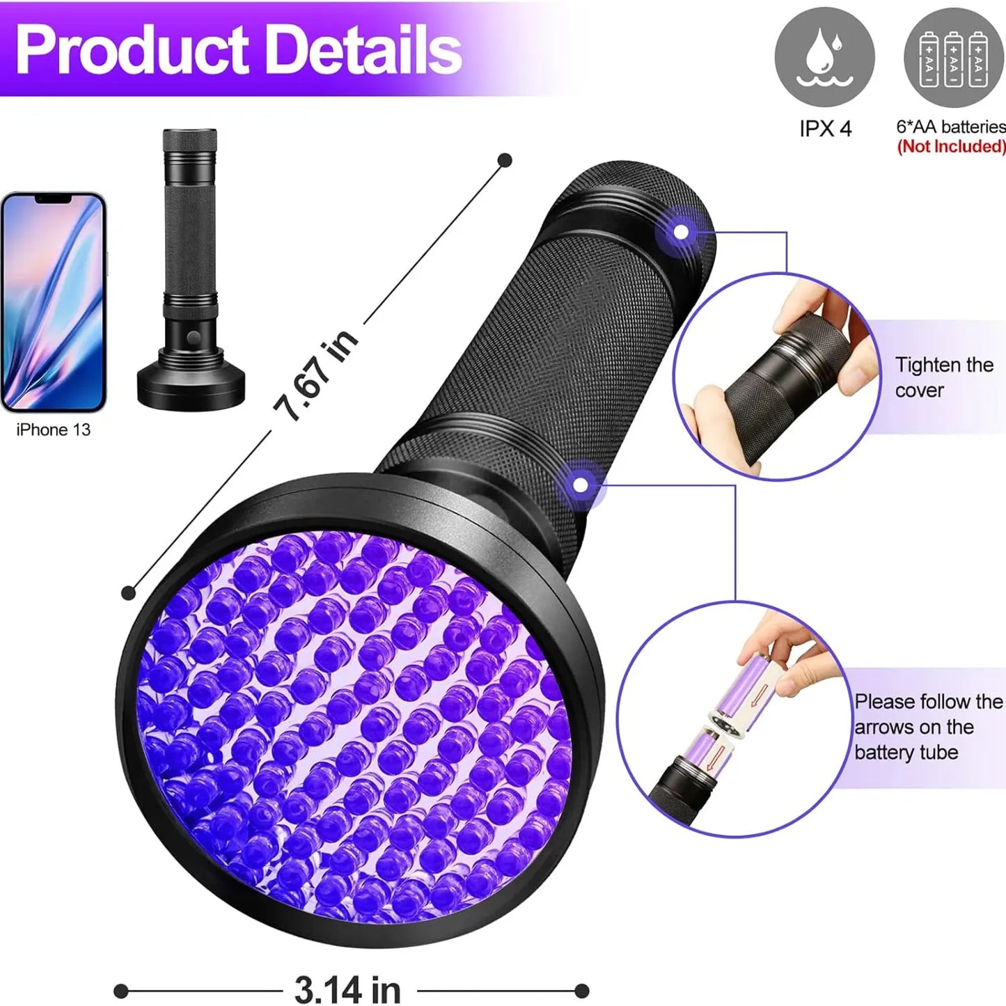Refrigerant Leak Detector Kit for Air Conditioning Leak Detection, Halogen Gas Detector with UV Flashlight and Glasses