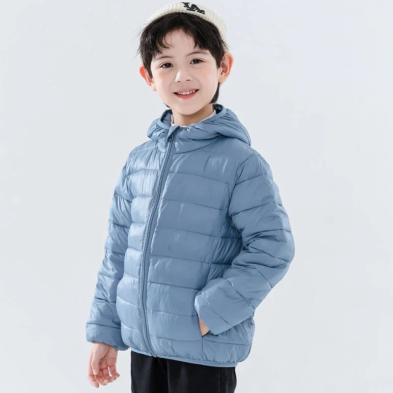 Autumn Children Lightweight Down Coat Winter Boys Girls Solid Hooded Outerwear For 4-10 Years Kids Cotton Clothes Warm Jacket