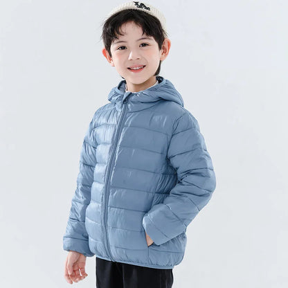 Autumn Children Lightweight Down Coat Winter Boys Girls Solid Hooded Outerwear For 4-10 Years Kids Cotton Clothes Warm Jacket