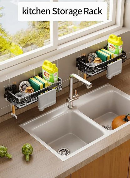 Multi-functional Kitchen Shelf, Drying Rack, Mop Storage, No-Drill Wall Mount, Home Spice Rack, Sink Faucet Basin