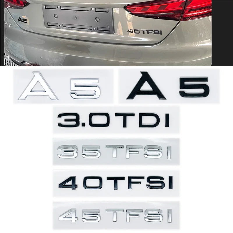 Car Letter Logo Sticker for A5 suitable for tail bumper and trunk emblem applicable to 2.0 3.0 40TDI 35 40 45TFSI models